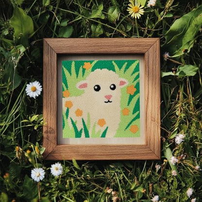 DOODLREAM Lamb Grass DIY Punch Needle Embroidery Kit for Adult Beginner, 9.4" Sheep Flowers Animal Punch Stitching Craft Set for Starter with Frame, Fabric Pattern, Threader, Yarn, Pinch Needle - Image 6