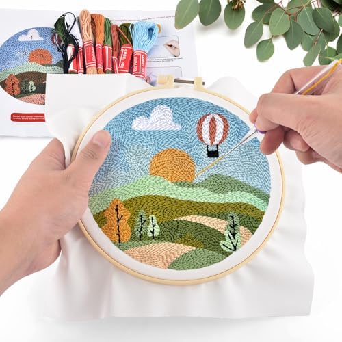 ERKOON Punch Needle Kit Adults Beginners, DIY Easy Landscapes Embroidery Set for Starter Art Craft, Needling Punch Project with Patterns, Tools, Yarns, Hoop, Instruction (Spring) - Image 5