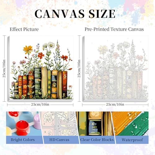 Framed Paint by Numbers Kit for Adults Beginners – Books and Flowers - Image 3