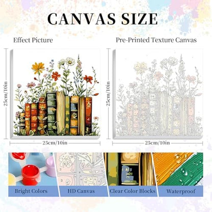 Framed Paint by Numbers Kit for Adults Beginners – Books and Flowers - Image 3