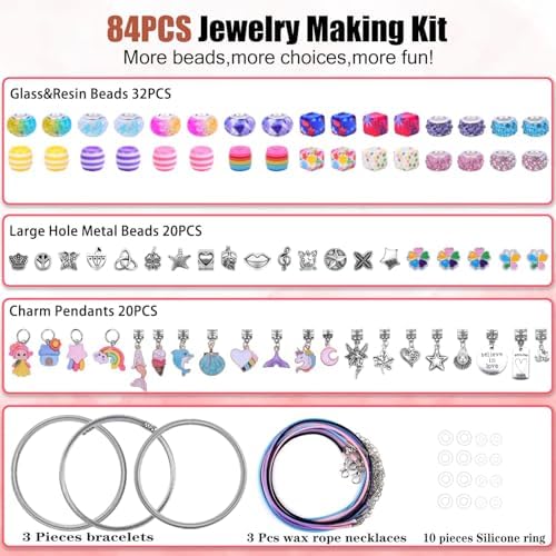 AIPRIDY Charm Bracelet Making Kit,Unicorn Mermaid Crafts Gifts Set Can Inspires Imagination and Creativity,Jewelry Making Kit Perfect Gifts for Girls 5-12 Years Old (84 Pieces) - Image 3
