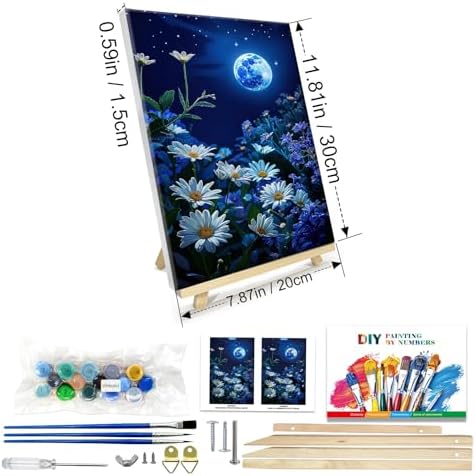 JOOZ Paint by Numbers Kit for Adults with Frame, Moon Paint by Number with Easel, DIY Starry Sky Flowers Oil Painting by Numbers, Easy Adult Paint by Number Kits on Canvas for Wall Decor 8x12 Inch - Image 2