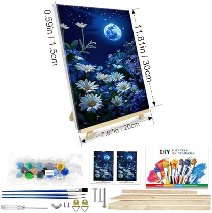 JOOZ Paint by Numbers Kit for Adults with Frame, Moon Paint by Number with Easel, DIY Starry Sky Flowers Oil Painting by Numbers, Easy Adult Paint by Number Kits on Canvas for Wall Decor 8x12 Inch - Image 2