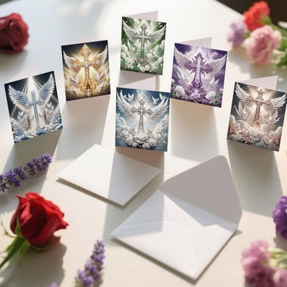 6 Pack Diamond Painting Greeting Cards with Envelopes, DIY 5D Diamond Art Card Kit Winged Cross Designs, 30x15cm Handmade Religious Cards Crafts for Spiritual Blessings and Faithful Greetings - Image 6