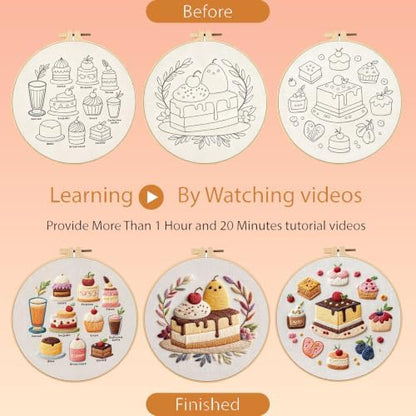 FEIYUENO 3 Sets Cake Pattern Embroidery Kit for Beginner Adults - Image 3