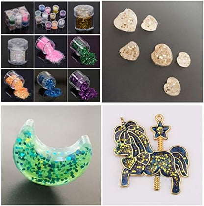 VidaRosa 8X Resin Kit with Molds Pigment Lamp, 8X UV Resin Crystal Clear 10 Molds 17 Bezels 13 Color Liquid Pigment 24 Shining Glitter + Portable UV Lamp Tweezers for Making Crafts Jewelry Pendants - Image 3