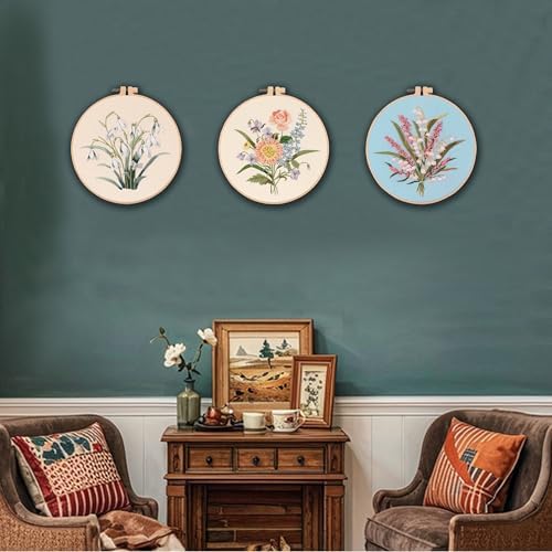 Myfelicity Embroidery kit for Adults and Beginners, Includes 3 Floral Pattern Fabrics, 3 Embroidery Hoops, Embroidery Floss and Other Tools. - Image 5