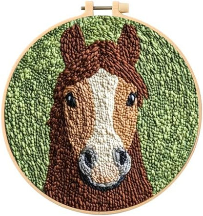 SmoothNovelty Horse DIY Punch Needle Kits for Beginners with Hoop Embroidery Fabric Instructions Thread Punch Needle Craft Set Easy for Starter Adults and Children Gift Decoration, 20x20cm-4 by SmoothNovelty