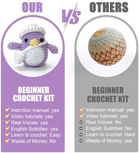 Wadukud Purple Penguin Crochet Kit for Beginners, DIY Crochet Animal Kit for Adults, Crochet Starter Kit with Step-by-Step Video Tutorials, Craft Gifts for Girl Kids - Image 4