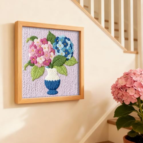 INFUNLY Hydrangea Punch Needle Kits for Beginner Adult Flower DIY Punch Needle Embroidery Starter Kits for Wall Hanging Vase Plant Needles Stitching Kit with Instruction for DIY Crafts Gift Home Decor - Image 4