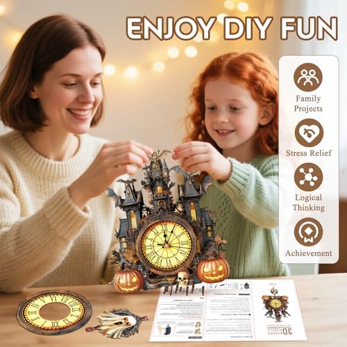 Halloween 3D Puzzles for Adults Halloween Puzzle Clock Adult Craft - Image 3