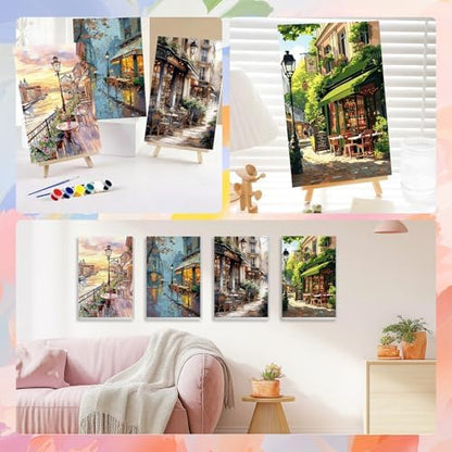 HEIBAGO 4 Pack Framed Paint by Numbers Kit for Adults Beginner, Adult Paint by Number Kits Street Cafe, DIY Paint by Numbers for Adults,Small Easy Acrylic Oil Painting for Wall Decor 8x12 Inch - Image 4