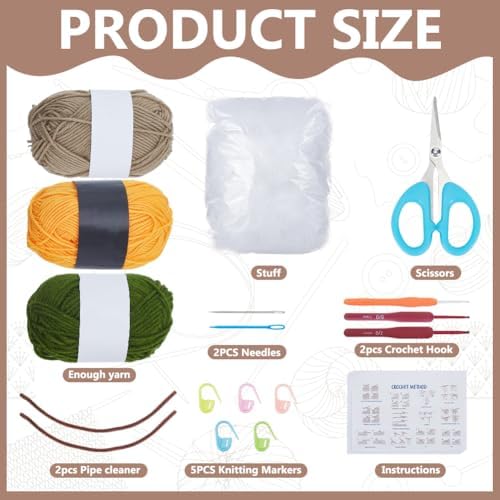BEUNITONE Crochet Kit for Beginners-1 Set Halloween Pumpkin Crochet Kit,Craft Knitting Crocheting Kits,Learn to Crochet,Include Knitting Yarn,Hook,Instruction,Complete Tools,Holiday Gift - Image 2