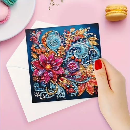 DIY Diamond Greeting Cards Set, 5D DIY Diamond Art Painting Festival Style Greeting Card, DIY Christmas Card Making Kits for Family Friends Handmade Gift-#13-6PC Flowers - Image 6