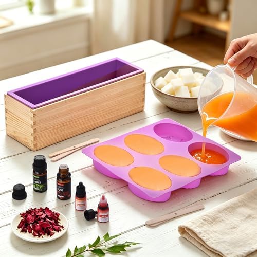 Soap Making Kit for Adults All-in-One Soap Making Supplies Includes Melt & Pour Goat Milk Soap Base, Silicone Loaf Molds,Premium Cutting Box & 500+PCS DIY Handmade Soap - Image 7