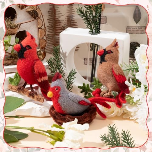 WATINC Needle Felting Kit - 3 Set Unique Different Cute Doll Wool Felt Needle Tools Foam Pad Instruction, DIY Home Decoration Craft Party Supplies for Art Work Starter Beginners (Cardinal) - Image 4