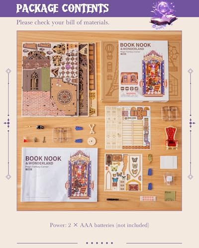 ROBOTIME Book Nook Kit, DIY Miniature House Kit, 3D Wooden Puzzle Bookends, Witch Study Room Bookshelf Decor, Creative Unique Gifts for Adults (Magic Fantasy Corner) - Image 4