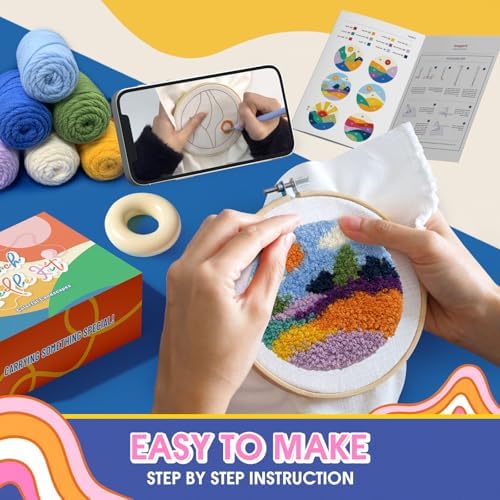 yuegool 6PCS Landscapes Punch Needle Coasters Kit,Easy DIY Punch Needle Embroidery Kit for Beginners Adults Kids Including Patterns, Tools, Yarns, Hoop, Instruction, Coaster Holder Art Craft Supplies - Image 4