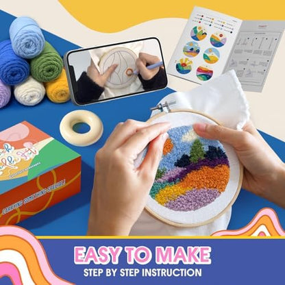 yuegool 6PCS Landscapes Punch Needle Coasters Kit,Easy DIY Punch Needle Embroidery Kit for Beginners Adults Kids Including Patterns, Tools, Yarns, Hoop, Instruction, Coaster Holder Art Craft Supplies - Image 4