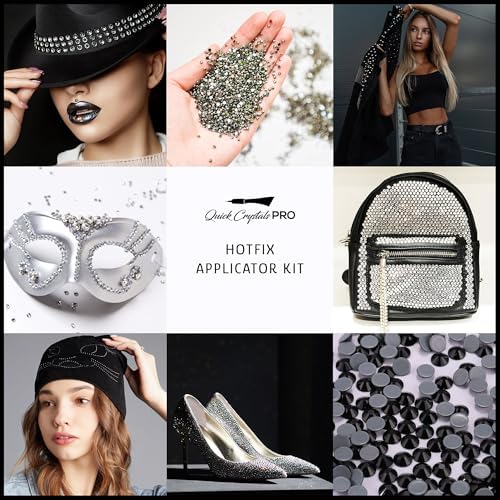 Quick Crystals Pro Hotfix Applicator, Bedazzler Kit with Rhinestones, DIY Wand Setter Tool Kit with 7 Different Tip Sizes, Tweezers, Cleaning Brush, User Manual, and 4400 Rhinestones - Clear & Black… - Image 4