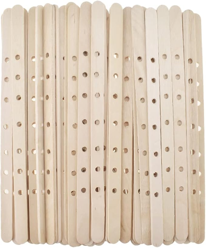 HAHIYO 50PCs 7-Hole Wood Candle Wick Holder Wooden Candle Wick Centering Device Wick Setter Candle Wick Centering Tool for DIY Candle Making Candle Making Supplies Accessories