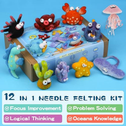 Needle Felting Kit, 12 Sea Animal, 42 Colors Wool Felting Kit for Beginners - Image 6