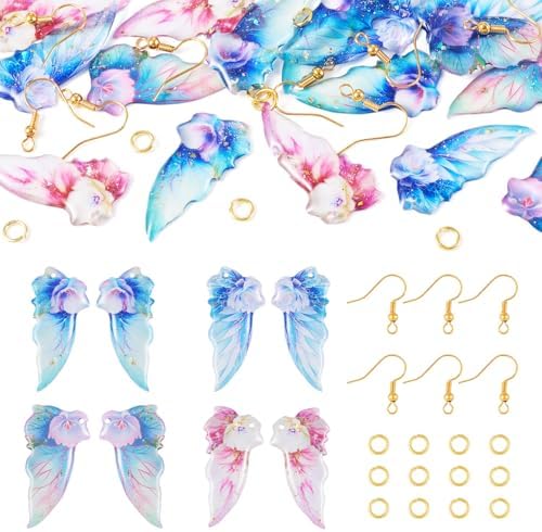 FASHEWELRY 16Pcs Resin Angel Wings Charms Sequins Butterfly Wing Pendants Pastel Pink Blue Fairy Wing Charms with Earring Hooks Jump Rings for Jewelry Making by FASHEWELRY