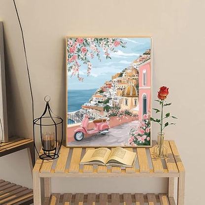 Jiqinsiye Houses Adults Paint by Number Kits,Seaside Town Painting by Number Kits on Canvas,Large Color by Numbers Adult Watercolor Gifts for Friends Wall Decor - Image 7