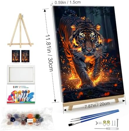 JOOZ Paint by Numbers Kit for Adults with Frame Tiger Paint by Number with Easel Animal Adult Paint by Number Kits on Canvas DIY Paint by Number for Adults for Gift Home Wall Decor 7.87x11.81 Inch - Image 5