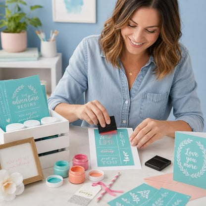 Hampton Art Little Crate Screen Printing Affirmations Card Making Kit 29 Piece, DIY Positive Affirmation Cards with Stencils and Paint, Makes 10 Cards, Today is The Day You are My Sunshine - Image 5