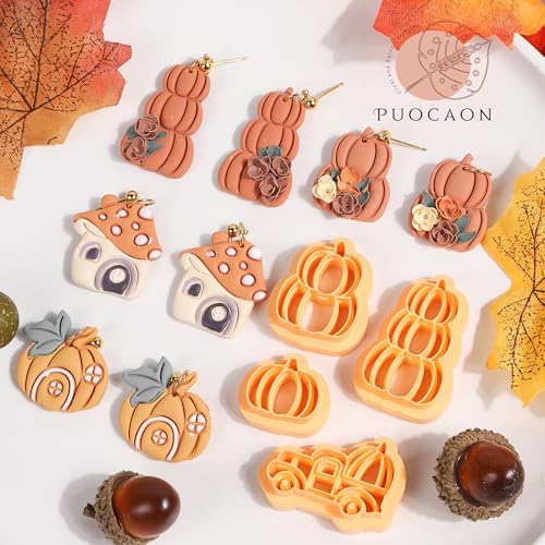 Puocaon Fall Polymer Clay Cutters - 11 Pcs Autumn Themed Cutters for Polymer Clay Jewelry Pumpkin Mushroom Earrings Making Kit for Polymeric Jewelry Design - Image 5