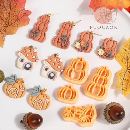 Puocaon Fall Polymer Clay Cutters - 11 Pcs Autumn Themed Cutters for Polymer Clay Jewelry Pumpkin Mushroom Earrings Making Kit for Polymeric Jewelry Design - Image 5