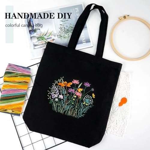 Canvas Tote Bag Embroidery Kit with Pattern, Beginner Embroidery Kits for Adults, Arts and DIY Crafts Embroidery Starter kit, Include Stamped Embroidery Bag, Embroidery Hoops, Color Threads and Tool. - Image 2
