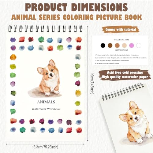 Watercolor Workbook, Water Coloring Book with 13 Pages, Animal Theme Painting Practice Book with Pre-Drawn Outline Pages, Animal Coloring Book for Adults, Beginners & Art Lovers - Image 2