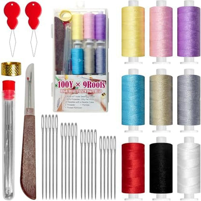 40 PCS Big Eye Steel Sewing Needles Kit with Storage Box, Steel Needles, Seam Ripper, Threader, Storage Box Supplies for Hand Sewing by QCZKB