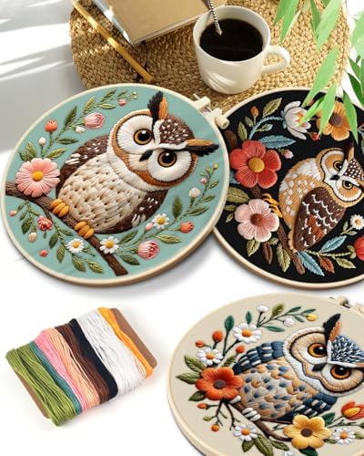 TINDTOP 5 Pack Embroidery Kit for Adult, Embroidery DIY Starter Kit, with Stamped Patterns, Hoop, Tools, Colorful Threads with Needles, Instructions - Image 7