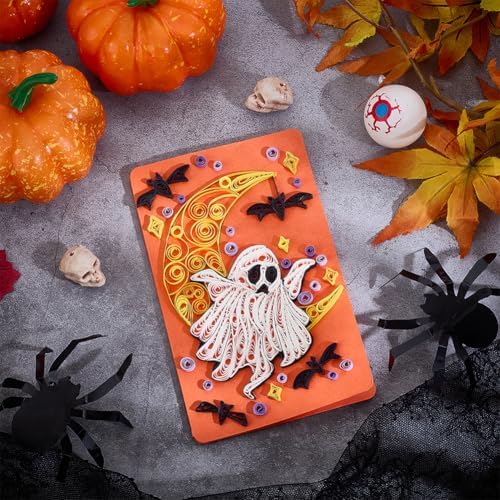 WEBEEDY 20 Sets Halloween Paper Quilling Kit for Adult Beginner 5 Styles Witches Pumpkins Ghosts Bats Black Cats Greeting Card Making Kit with Instruction Handmade Quilling Card for Halloween Decor - Image 5