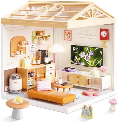 Modern Living Room DIY Miniature House Kit for Adults, 3D Dollhouse with LED Light & Dustproof Door, Stackable Connectable Display Case, Creative Gift for Home Decor Lovers Teens Women by BeepZipp