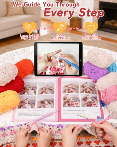Arborthread Crochet Blanket Kit for Beginner, Nostalgic Rainbow Heart - Image 4
