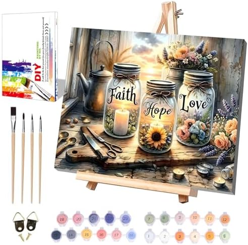 xackcme Faith, Hope, Love Paint by Numbers for Adults with Framed Canvas by xackcme