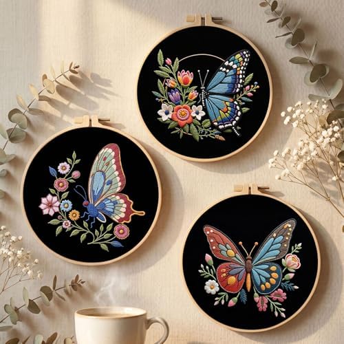 Santune Embroidery Kit Needlepoint Cross Stitch Kits for Beginners Adult Needle Point Sets with Butterfly Embroidery Patterns, Includes Step-By-Step Instructions and Accessories - Image 6