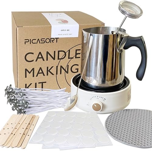 PICASORT Candle Making Supplies - Candle Making kit with Hot Plate,Wax Melting Pot,Thermometer,Stirring Spoon,Candle Wick Etc, DIY Kits for Beginners by PICASORT