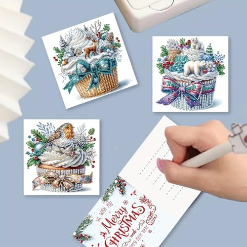 Christmas DIY Diamond Greeting Cards Set, 5D Art Painting Card Making Kits for Family Friends Handmade Gift - #08-Cupcake - Image 4