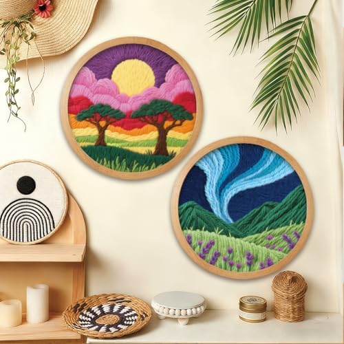 BEUNITONE 4PCS Landscape Punch Needle Kit for Adults Beginners, Complete DIY Craft Needlepoint Kits with Hoop, Punch Needle Starter Craft Embroidery Set for Festival Gift and Home Decor 20x20cm - Image 6