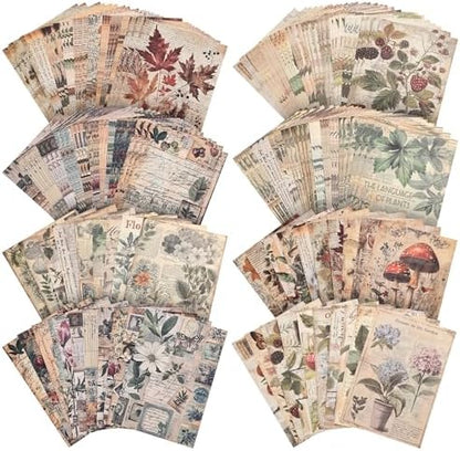 120 Sheets Vintage Botanical Scrapbook Paper Set, Journaling Scrapbooking Supplies Craft Decoupage Papers Kit, 4 Themes x 30 Mushroom Floral Antique Letter Design for Junk Journals Collage Card Making by emmoolife