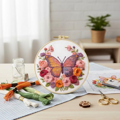 FRANDEK DIY Rose Butterfly Stamped Embroidery Kit with Hoop for Adults - Image 4