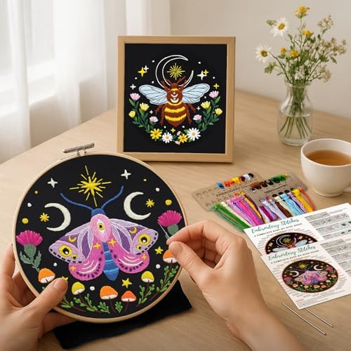 Nuberlic 3 Pack Embroidery Kit for Beginners, Moth and Bee Patterns - Image 5