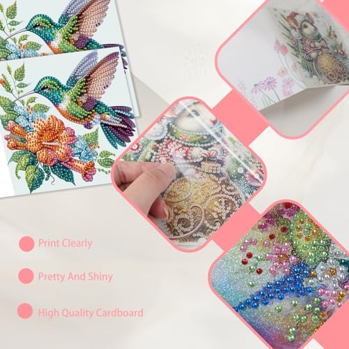 JISHSHAY 6 PCS Hummingbird Diamond Painting Greeting Cards Bird Diamond Art Birthday Cards with Envelopes Gem Art Gem Painting Mosaic Kits for Adults for Thanksgiving Birthday Anniversary Valentine - Image 5