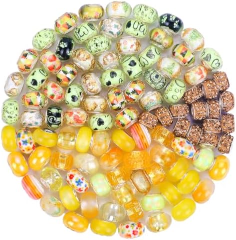 Aipridy Large Hole European Beads, Craft Supplies Kit，Assorted Mixed Color Lampwork Spacer Beads for DIY Bracelet Jewelry Making (100, Lemon) by AIPRIDY