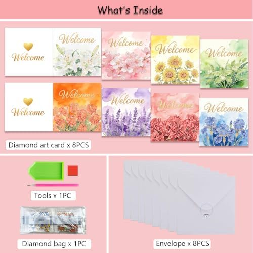 Muzagroo Art Diamond Art Greeting Cards for Adults DIY Welcome Cards 8PCS - Image 4